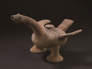 Grey pottery duck-shaped vessel with painted decoration