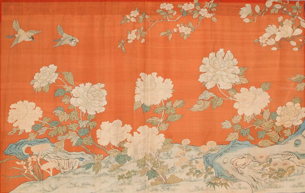 Kesi tapestry weave panel with peony and bird 