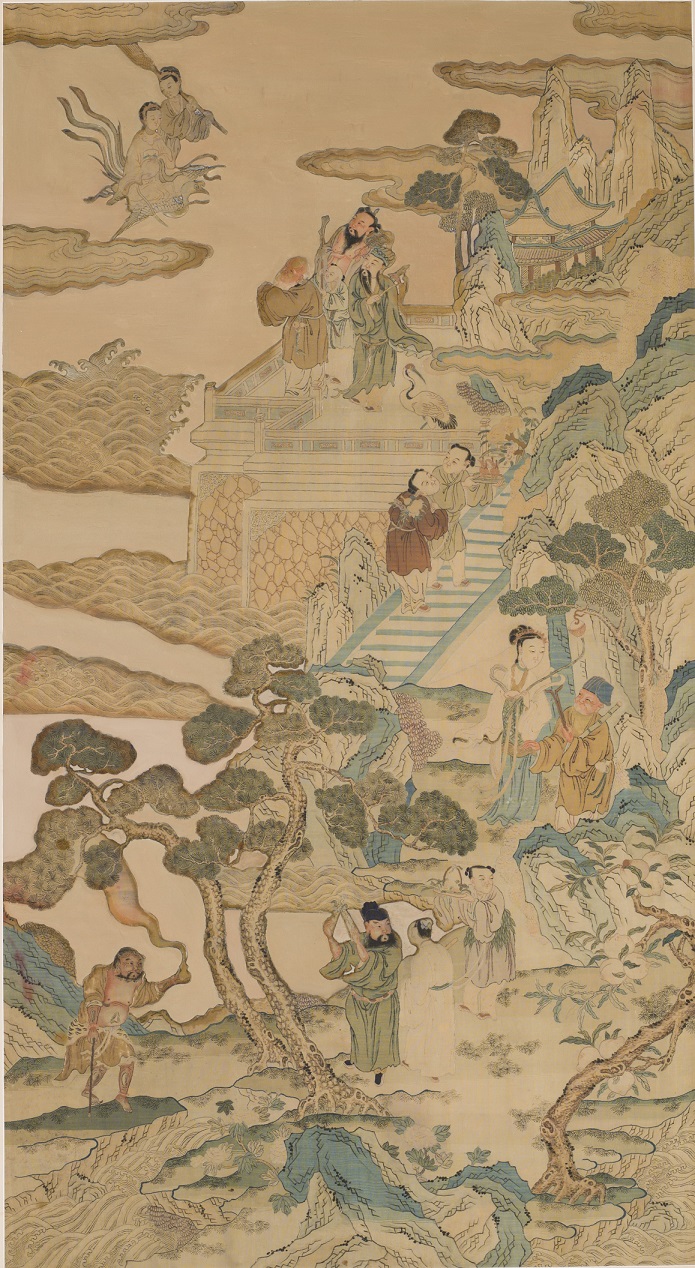 Kesi tapestry weave panel of Eight Immortals attending banquet