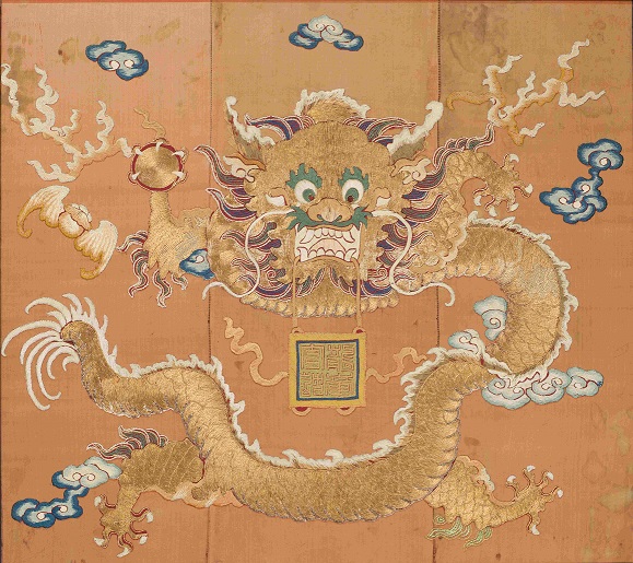 Embroidered panel with dragon motif